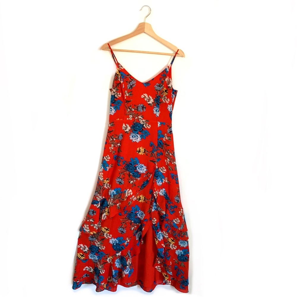 Rachel Rachel Roy Red Blue Tiered Maxi V-neck Dress Women’s Size 4